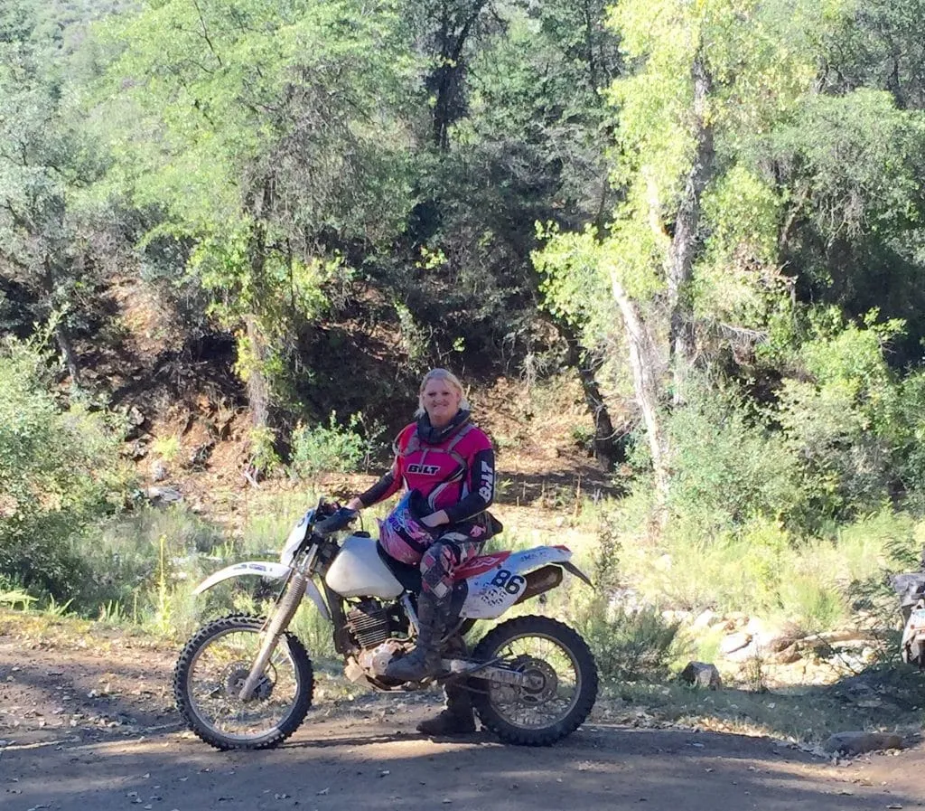 Shea on her Honda XR400